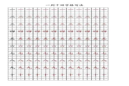 一到十田字格怎样书写