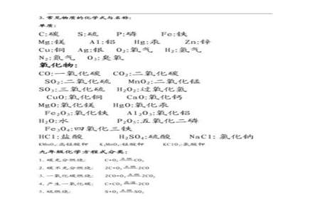 初中全部化学公式求