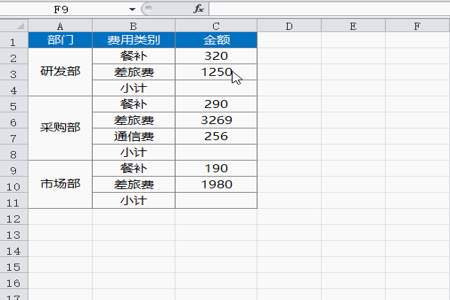 excel多个汇总表插入一行小计怎么对整齐