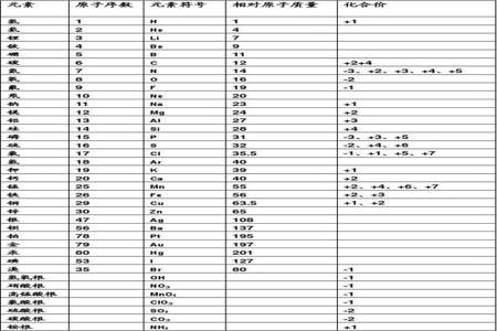 初中化学常见化学式及相对原子质量