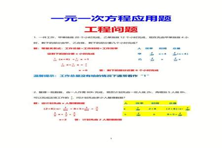 初一数学工程应用题解题技巧